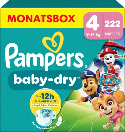 Windeln Baby Dry Gr.4 (9-14 kg) Limited Edition Paw Patrol, Monatsbox, 222 St
